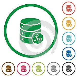 Database functions flat icons with outlines
