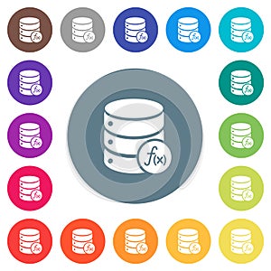 Database functions flat white icons on round color backgrounds