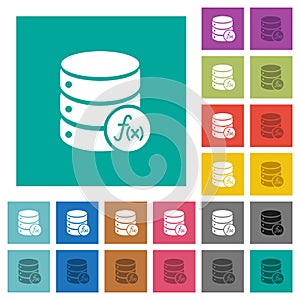 Database functions square flat multi colored icons