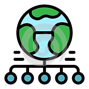 Database global cloud icon color outline vector