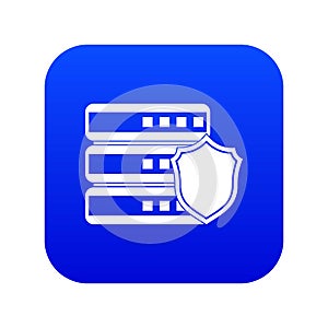 Database with gray shield icon digital blue