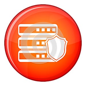 Database with gray shield icon, flat style