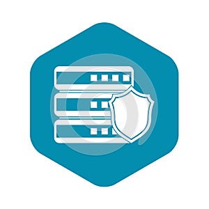 Database with gray shield icon, simple style
