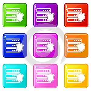 Database with gray shield icons 9 set