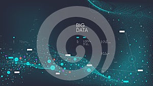 Database grid visualization, big data flow wave, analytics and information processing by artificial intelligence, structuring data
