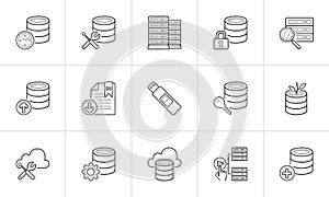 Database hand drawn outline doodle icon set.