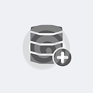 Database icon with add sign. Database icon and new, plus, positive symbol