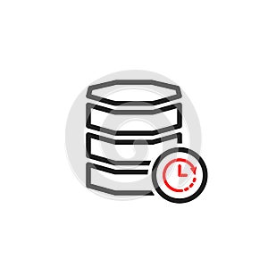 Database icon with clock sign. Database icon and countdown, deadline, schedule, planning symbol