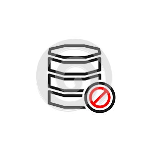 Database icon with not allowed sign. Database icon and block, forbidden, prohibit symbol