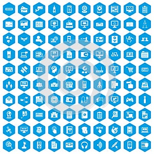 100 database icons set blue