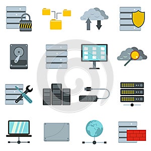 Database icons set, flat style