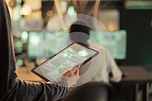 Database illegal access, successful computer system hacking on tablet