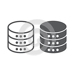 Database line and glyph icon, data