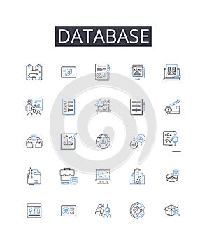 Database line icons collection. Data storage system, Data management software, Digital repository, Information warehouse