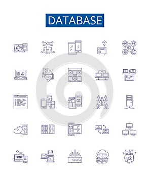 Database line icons signs set. Design collection of Database, Store, Records, Storage, Information, Data, Access, SQL