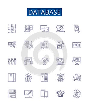 Database line icons signs set. Design collection of Database, Store, Records, Storage, Information, Data, Access, SQL