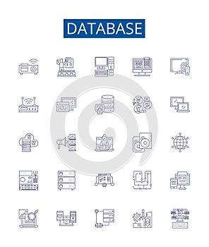 Database line icons signs set. Design collection of Database, Store, Records, Storage, Information, Data, Access, SQL