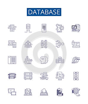 Database line icons signs set. Design collection of Database, Store, Records, Storage, Information, Data, Access, SQL