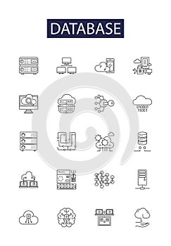 Database line vector icons and signs. DB, Storage, Files, Tables, Access, SQL, Query, Records outline vector