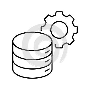 Database Management Line Icon. Data Storage And Configuration Outline Symbol. Server Optimization And System