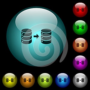 Database mirroring icons in color illuminated glass buttons