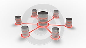 Database and networking concept, Database icons with red glow.