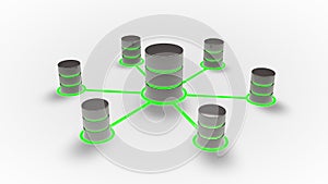 Database and networking concept, Database icons with green glow.