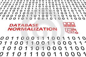 DATABASE NORMALIZATION concept binary code 3d
