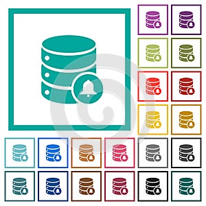 Database notifications flat color icons with quadrant frames