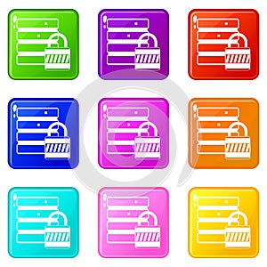 Database with padlock icons 9 set