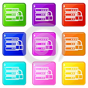 Database with padlock icons 9 set