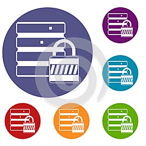 Database with padlock icons set
