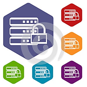 Database with padlock icons set