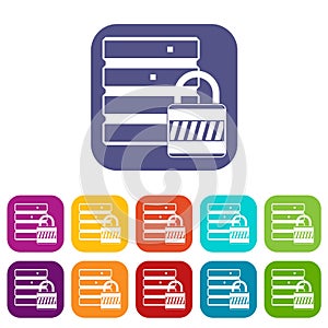 Database with padlock icons set
