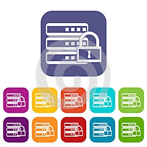 Database with padlock icons set