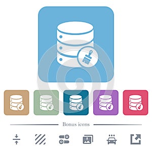 Database paste data flat icons on color rounded square backgrounds