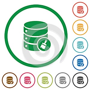 Database paste data flat icons with outlines