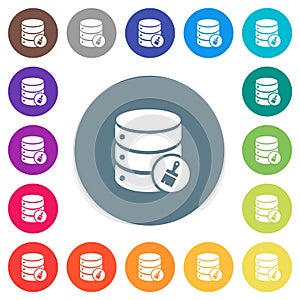 Database paste data flat white icons on round color backgrounds