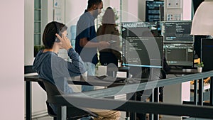 Database programer writing source code and developing security server with html script