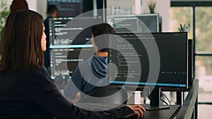 Database programer writing source code on terminal window with html script
