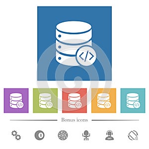 Database programming flat white icons in square backgrounds