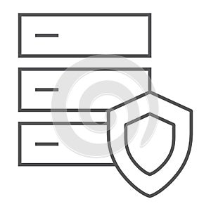 Database protection thin line icon, server and security, system sign, vector graphics, a linear pattern