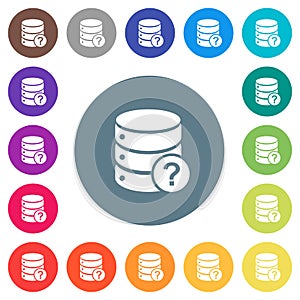 Database query flat white icons on round color backgrounds