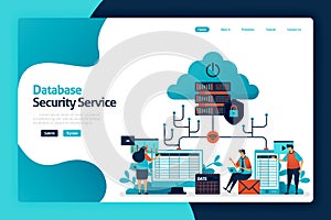 Database security service landing page design. safety internet data access, user privacy protection, firewall service for guard