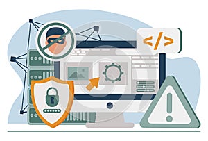 Database security software development. ID theft, hacking crime, computer malware. Data protection