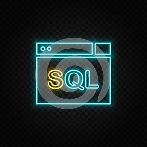 Database, server. Blue neon vector icon. Transparent background