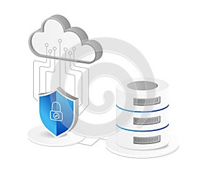 Database server cloud network isometric flat 3d illustration concept