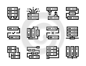 Database, Server connection and Data transfer line vector icons.