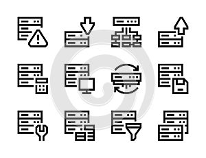 Database, Server and Data storage line vector icons.