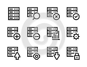 Database, Server and Data storage line vector icons.